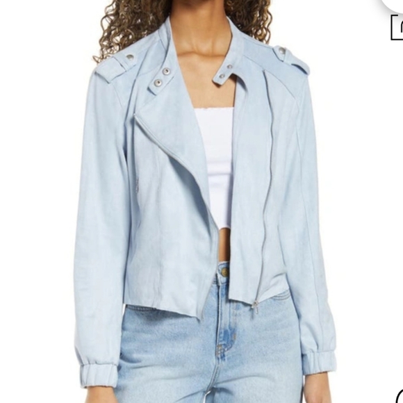 Blank NYC faux leather moto jacket in sand dune, vegan suede. LARGE - Picture 8 of 12